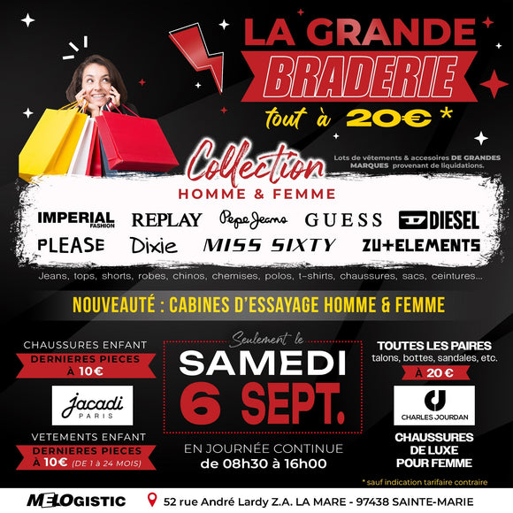 La GRANDE BRADERIE revient : tout à 20€ et cabines d’essayage pour tous !